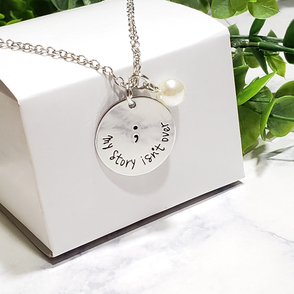 My Story Isn't Over Yet Semicolon Charm Necklace